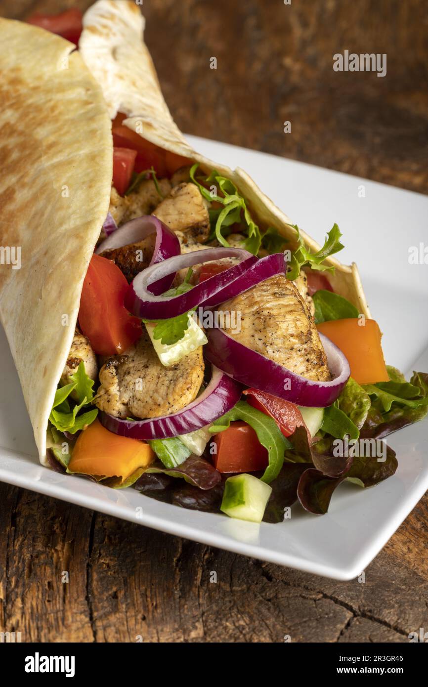 DÃ¼rÃ¼m Sandwich-Folie auf Holz Stockfoto