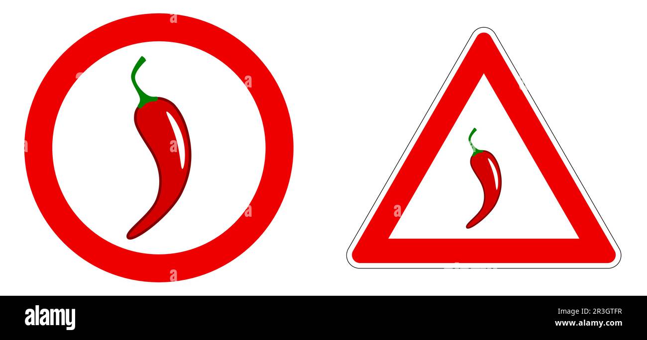 Rotes Warnschild für heiße Chili-Pfeffer in rotem Kreis und Dreieck – scharfe würzige Speisen Stock Vektor