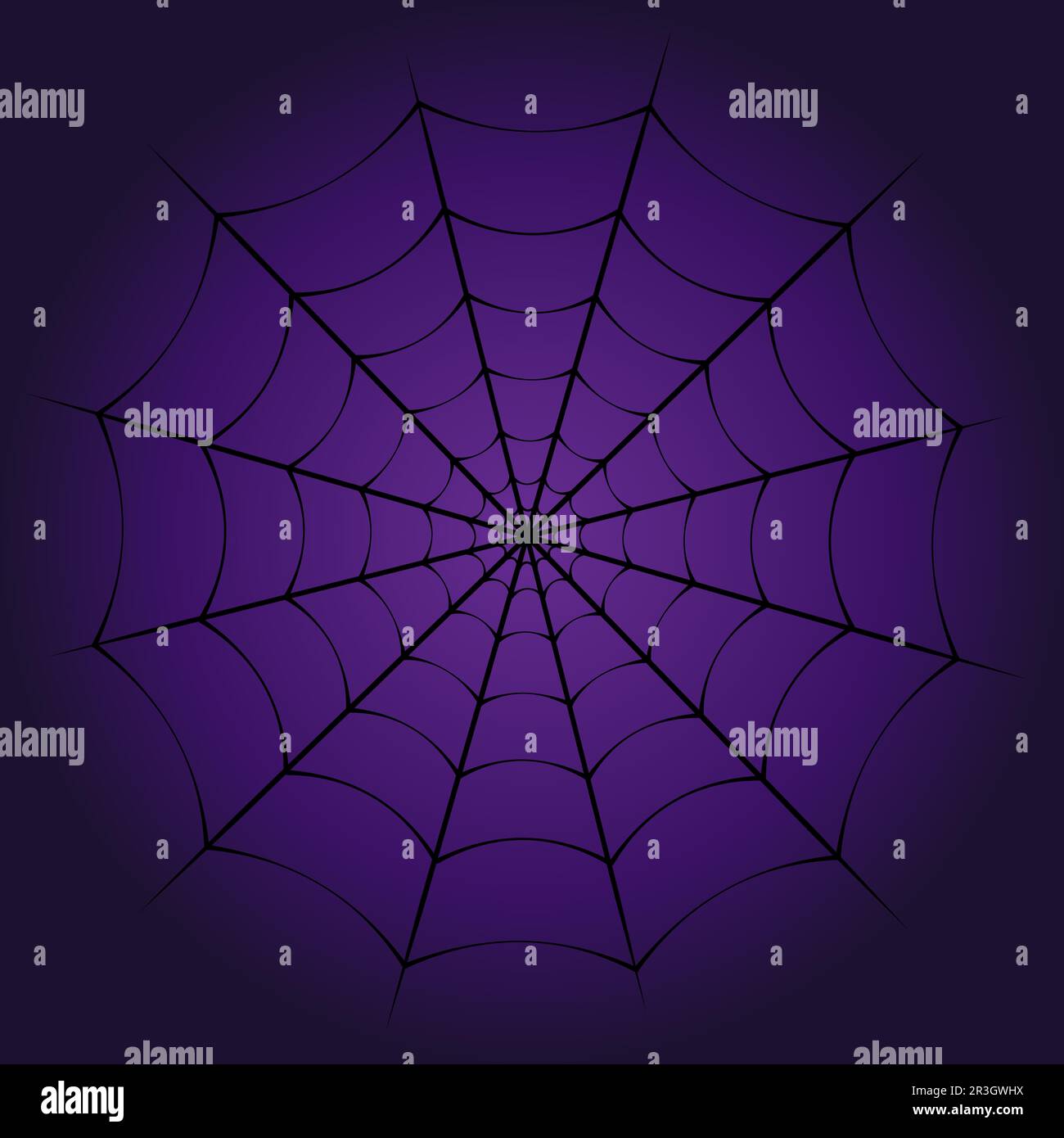 Halloween-Hintergrund mit Spinnennetz und dunkelviolettem verlaufendem Hintergrund Stockfoto