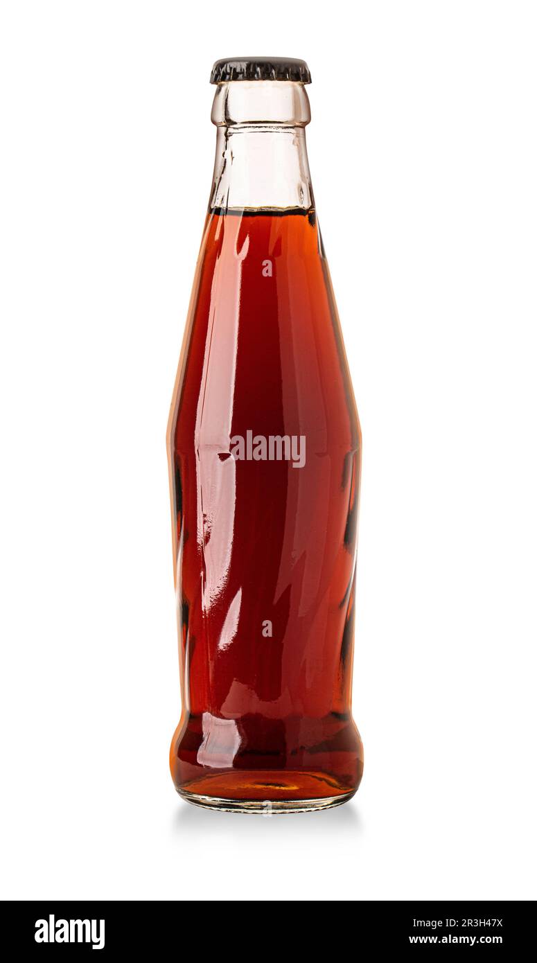 Glasflasche Cola isoliert auf weißem Hintergrund mit Beschneidungspfad Stockfoto