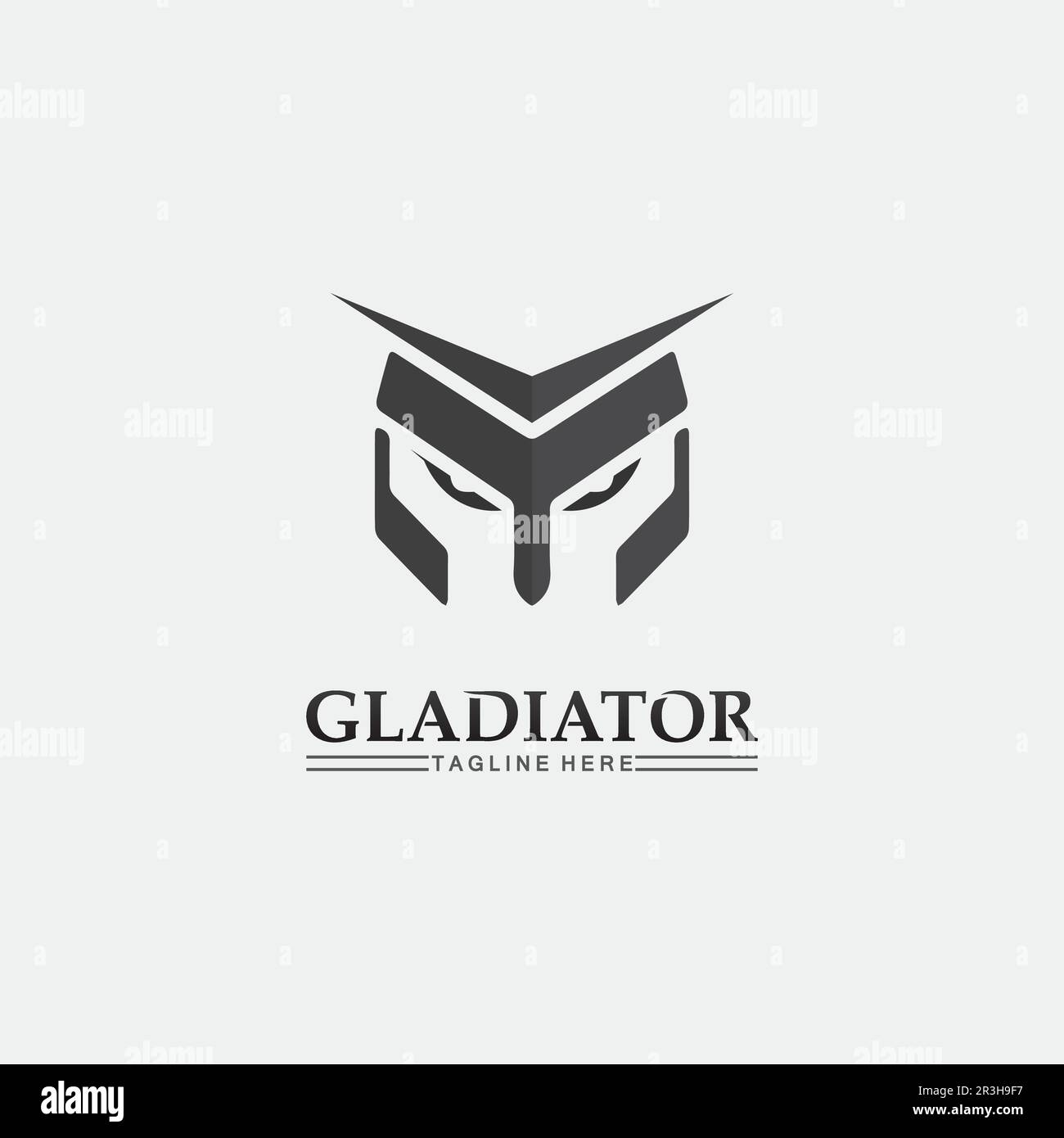 Spartan Helmet Logo und Gladiator, Power, Vintage, Schwert, Sicherheit, Legendäres Logo und Vektor des Soldatenklassikers Stock Vektor