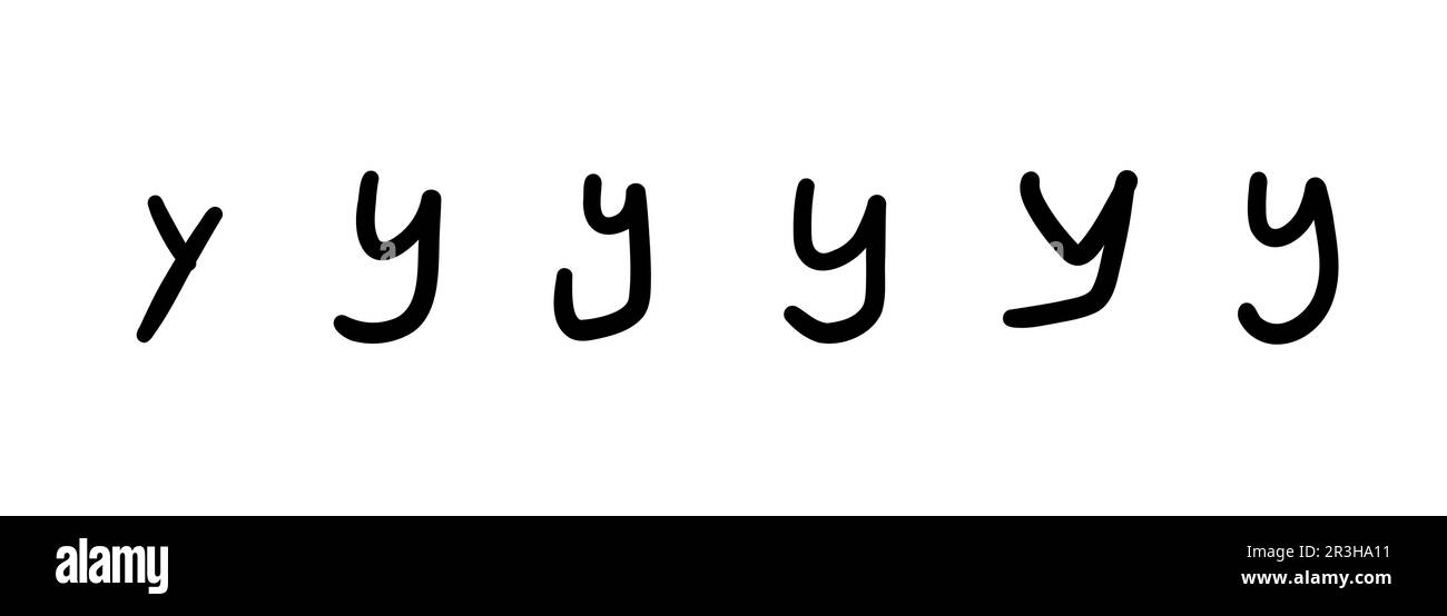 Kritzelndes, kindähnliches schwarzes, englisches lateinisches Y-Buchstabensymbol. Vektordarstellung im handgezeichneten Kritzelstil isoliert auf weißem Hintergrund. Für Karten Stock Vektor