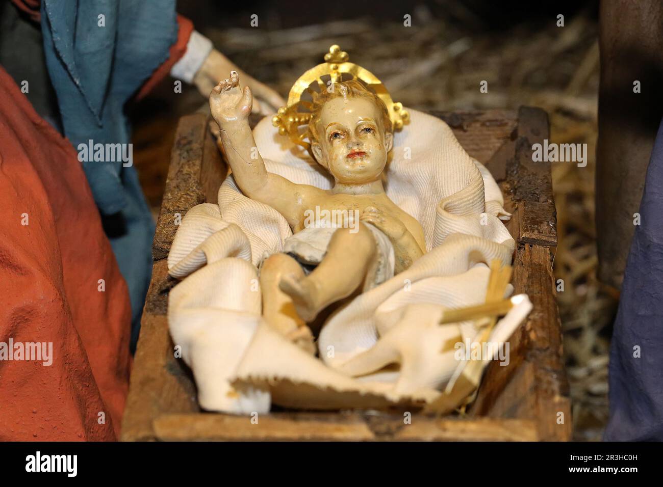 Weihnachtsbett, Jesus-Baby Stockfoto