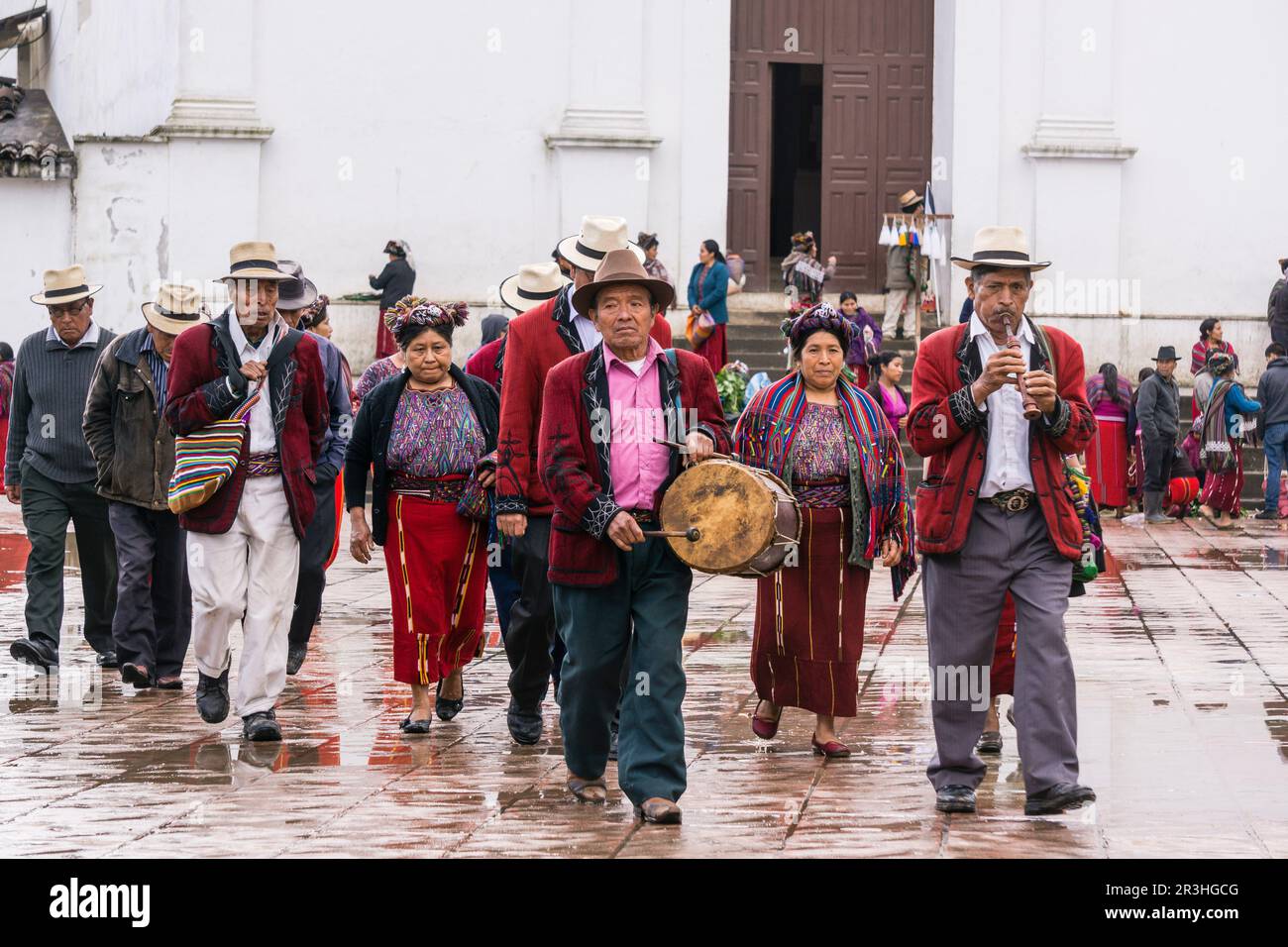 Musicos Tradicionales Ixiles, Parque Central, Santa María Nebaj, l Departamento de El Quiché, Guatemala, Mittelamerika. Stockfoto