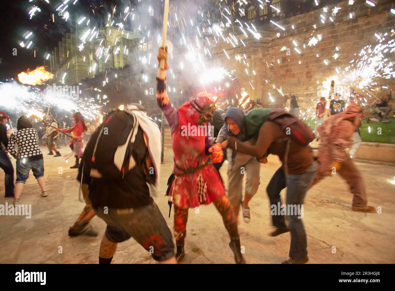 Correfoc, Fiesta de demonios y Fuego. Fiestas de Sant Joan. Palma. Mallorca Islas Baleares. España. Stockfoto
