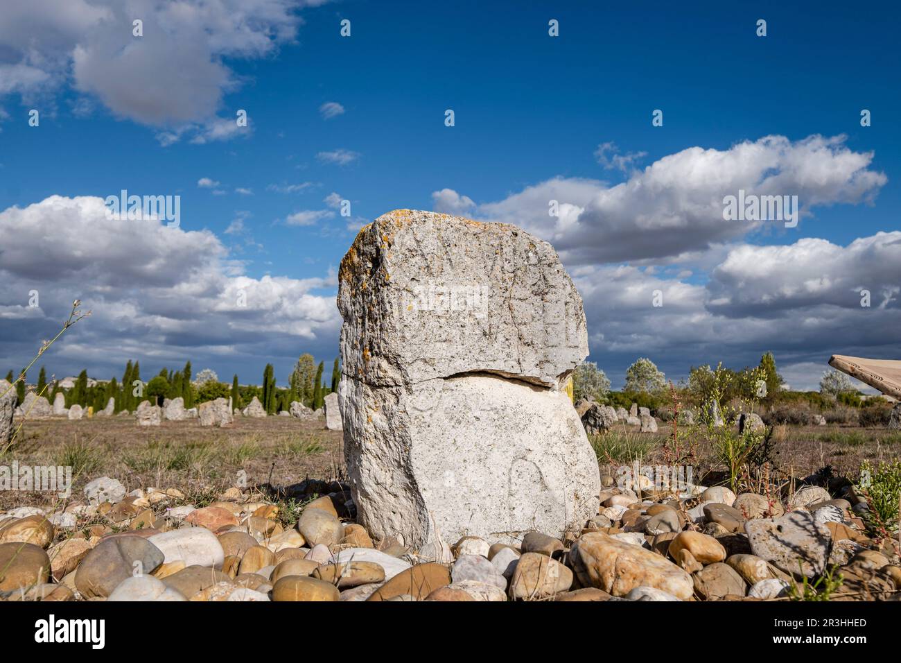 Vacceos Beerdigungsstele, Nekropole von 'Las Ruedas', antike Vaccea-Stadt Pintia, Padilla de Duero, Provinz Valladolid, Spanien. Stockfoto