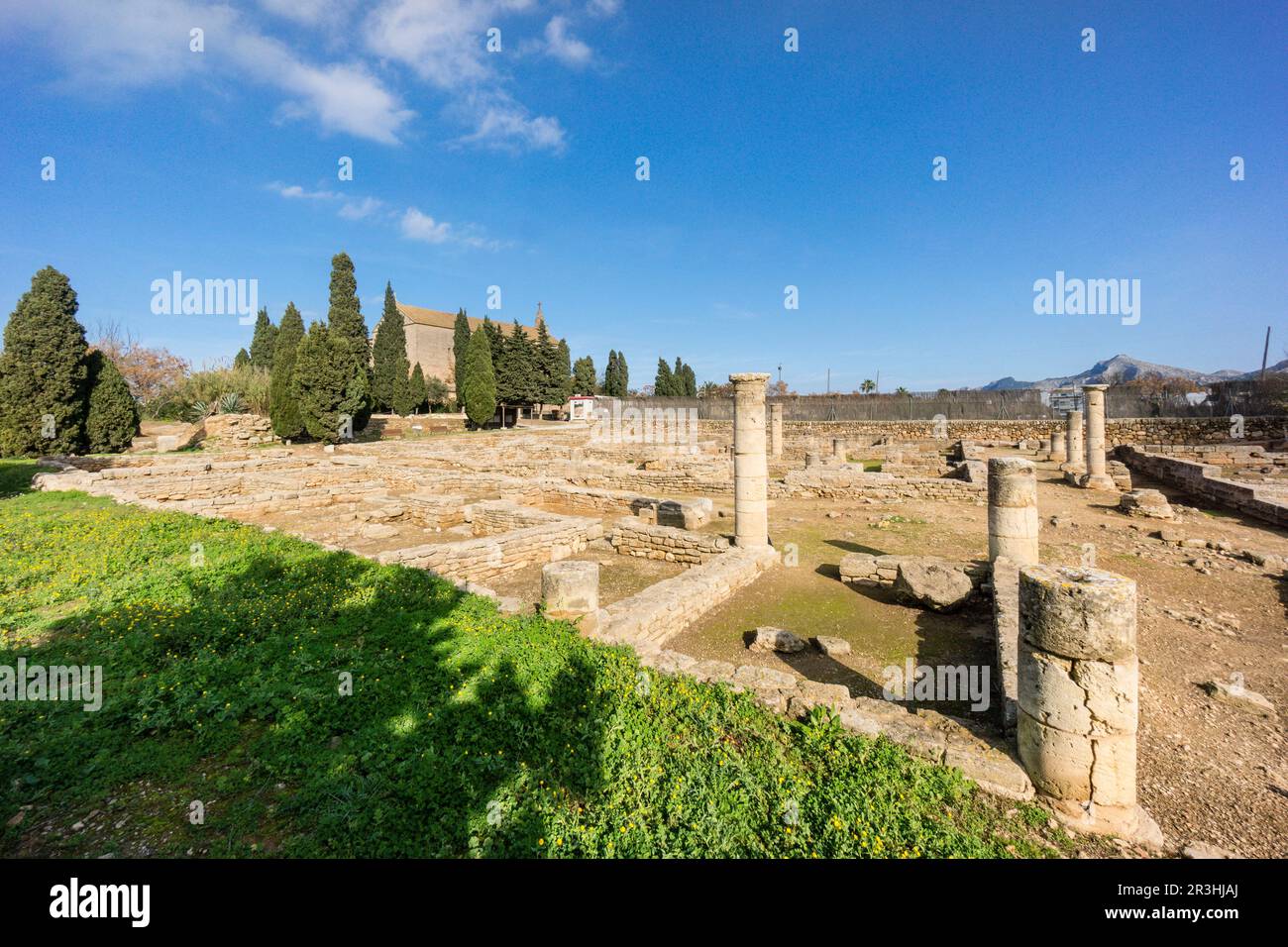 theather, römische Stadt Pollentia, republikanische Ära, 123 v. Chr., gegründet von Quintus Caecilius Metellus, Alcudia, Mallorca, Balearen, Spanien. Stockfoto