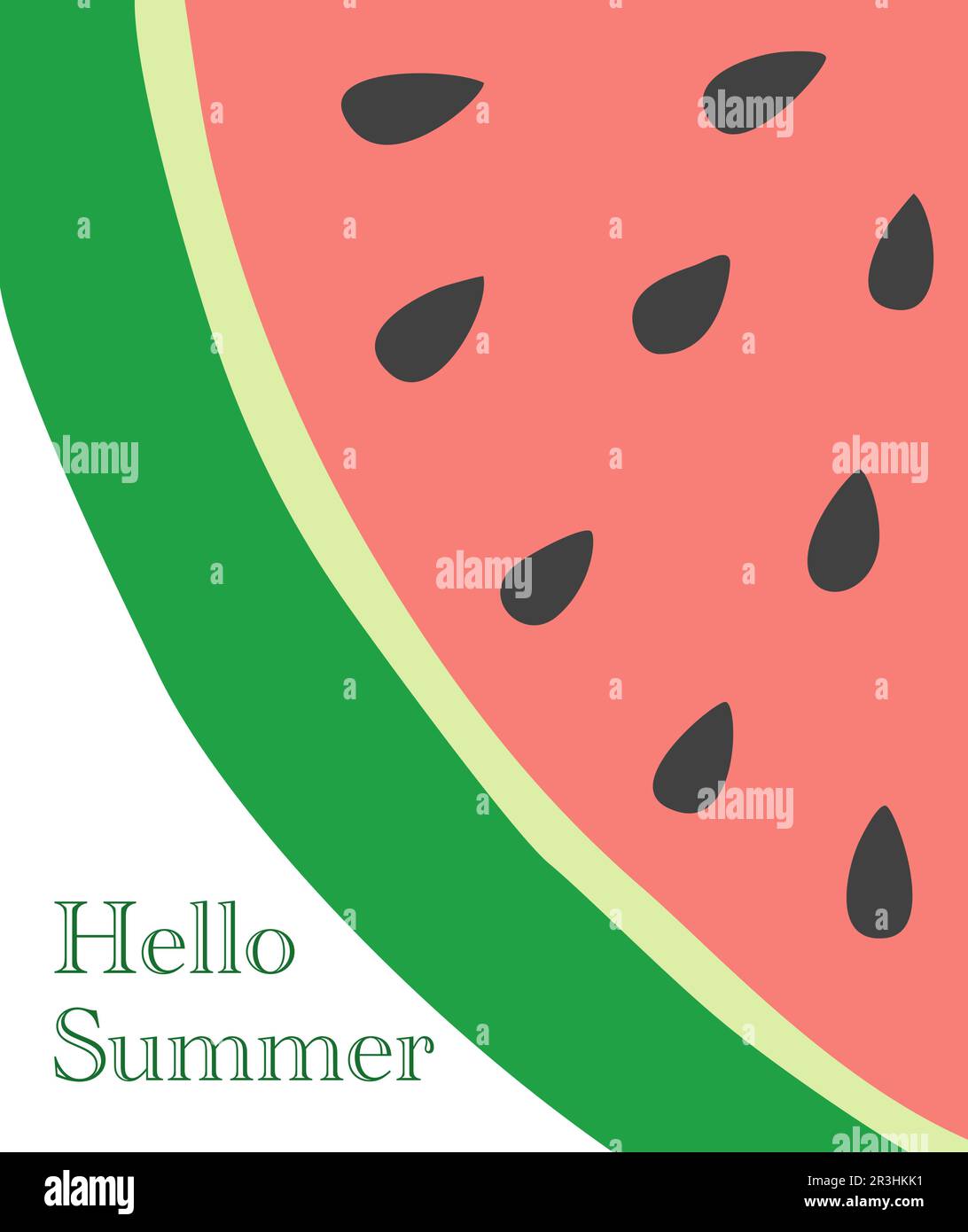 Frische, reife Wassermelonenscheibe und „Hallo“-Sommersatz, Grußkarte oder Postervorlage, Vektorbild Stock Vektor
