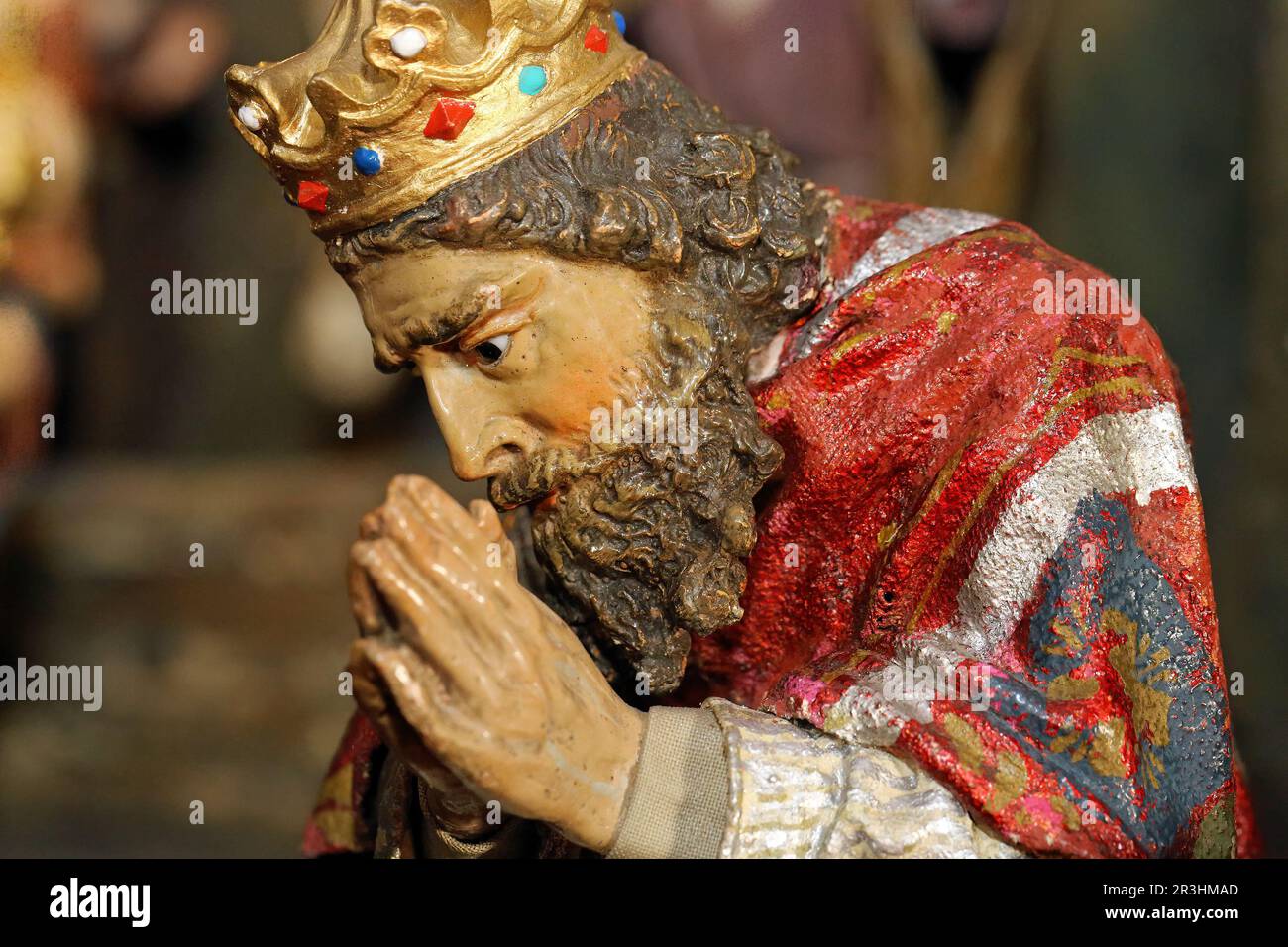 Krippenfigur, Gebetskönig Stockfoto