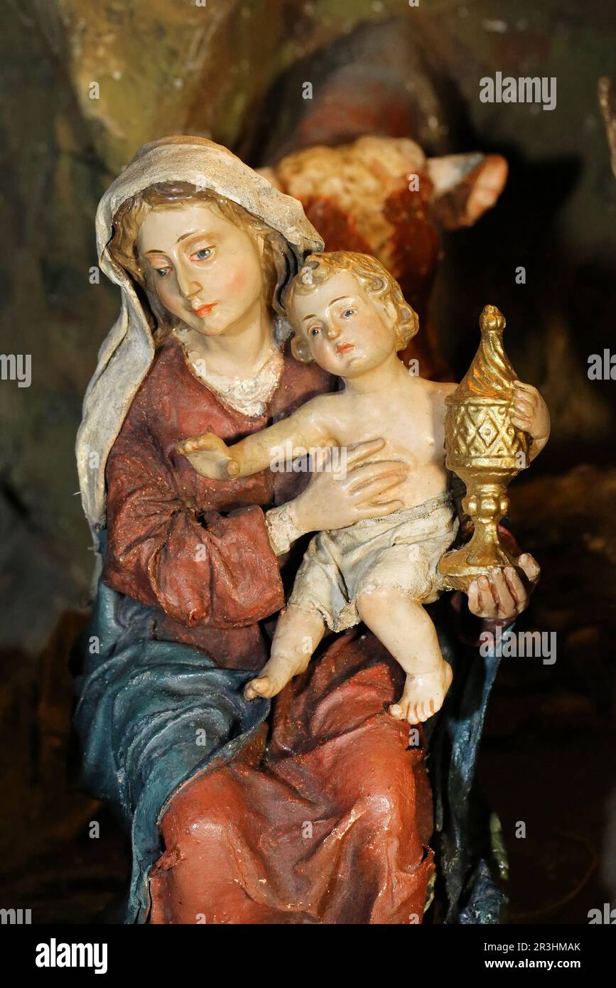 Weihnachtsbett, Maria und Baby Jesus Stockfoto
