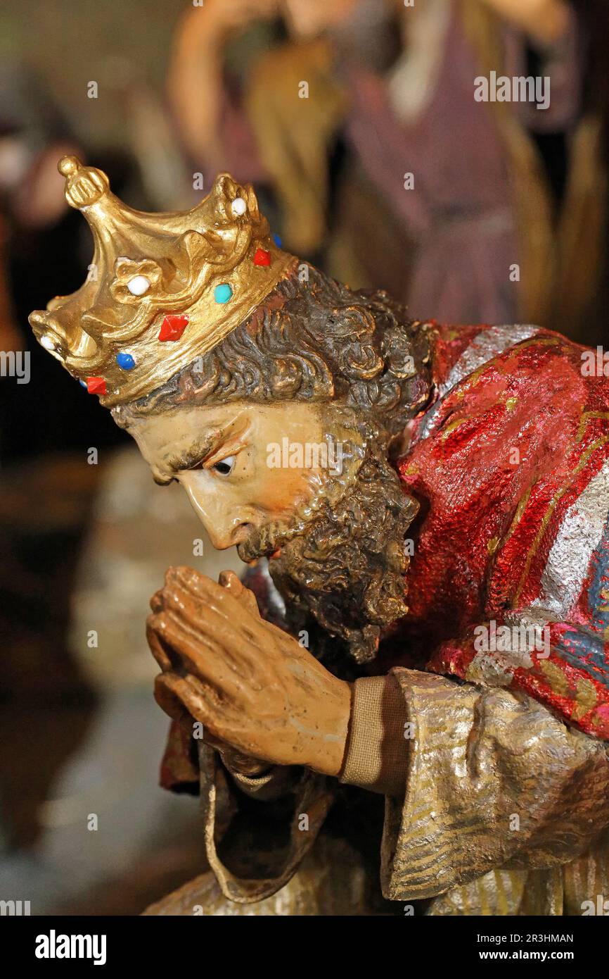 Krippenfigur, Gebetskönig Stockfoto