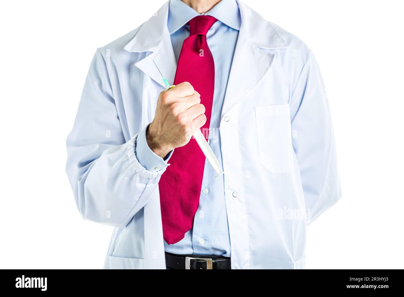 Arzt in weißem Mantel, der die Spritze hält Stockfoto