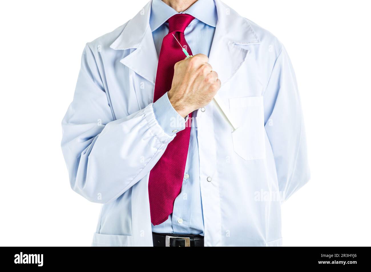 Arzt in weißem Mantel, der die Spritze hält Stockfoto