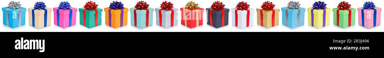 Weihnachtsgeschenke weihnachtsgeschenk Geburtstagsgeschenk hintereinander isoliert Stockfoto