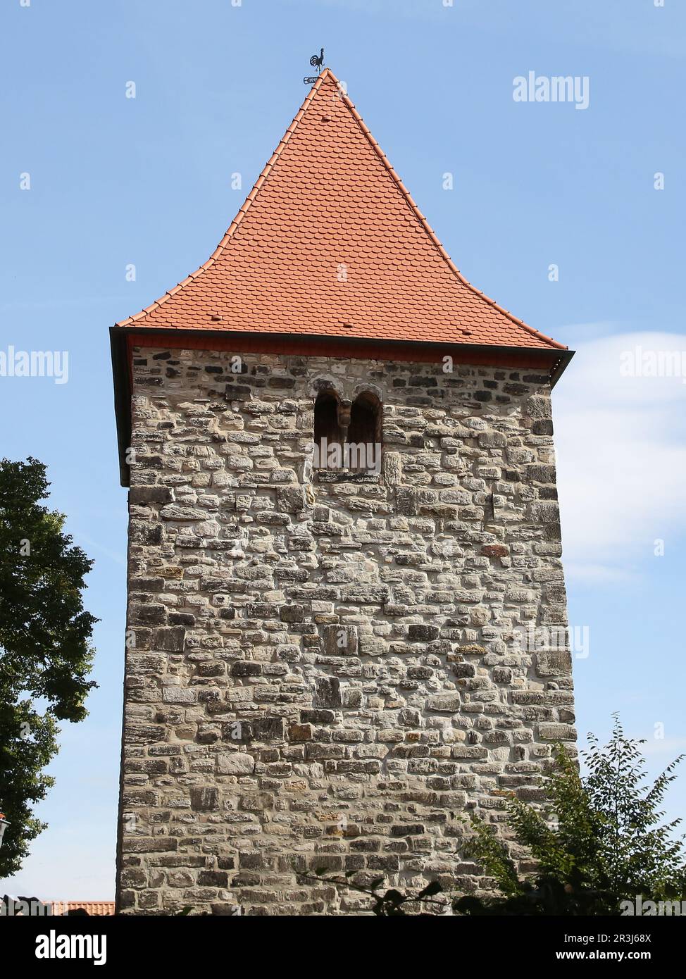 Turm der alten Kirche St. Stephen in Polleben Stockfoto