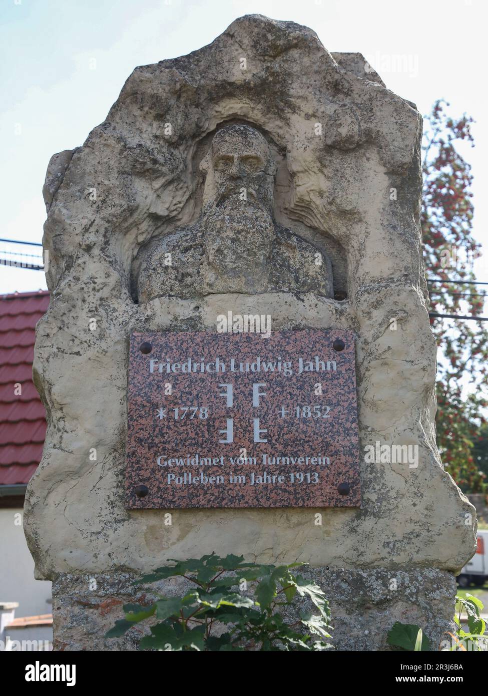 Friedrich-Ludwig-Jahn-Denkmal am Jahnplatz in Polleben Stockfoto