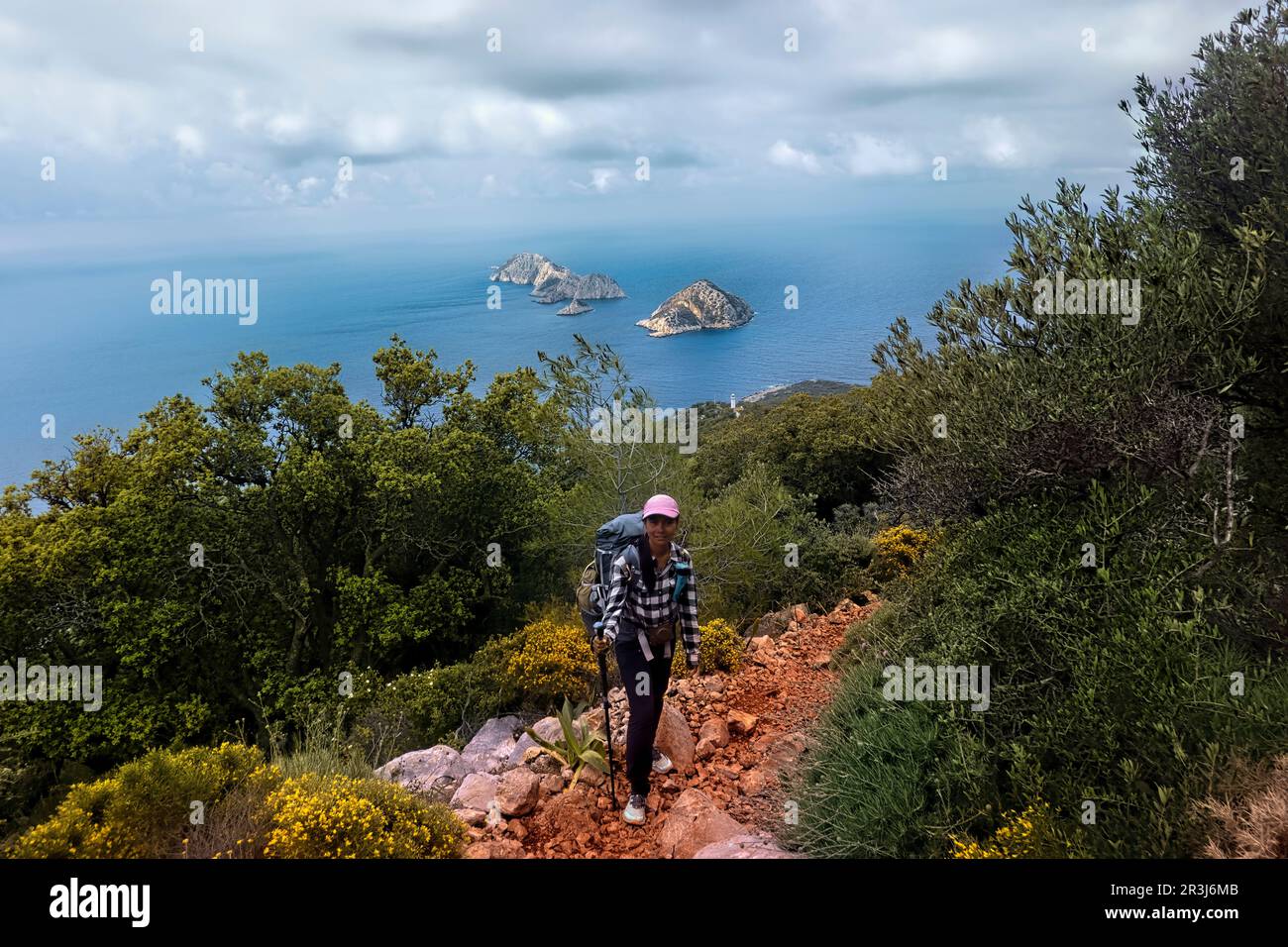 Blick auf den Leuchtturm Gelidonya, Lycian Way, Olympos Beydagları Nationalpark, Türkei Stockfoto