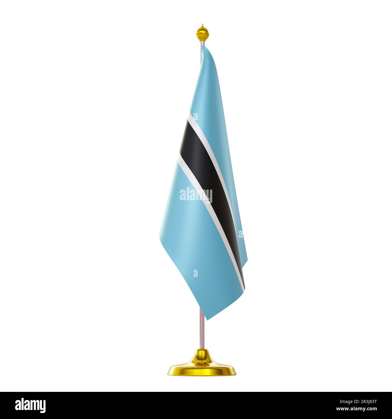 3D Fahnenmast für Botswana-Länder-Gipfel und politisches Treffen. Stockfoto