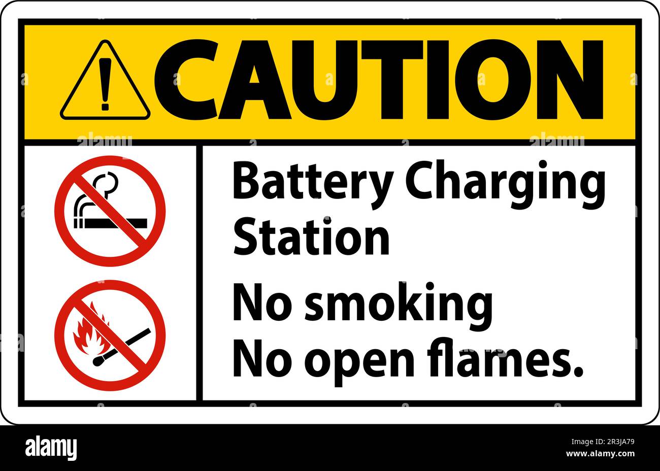 Warnschild Batterieladestation, Rauchen Verboten, Offenes Feuer Verboten Stock Vektor