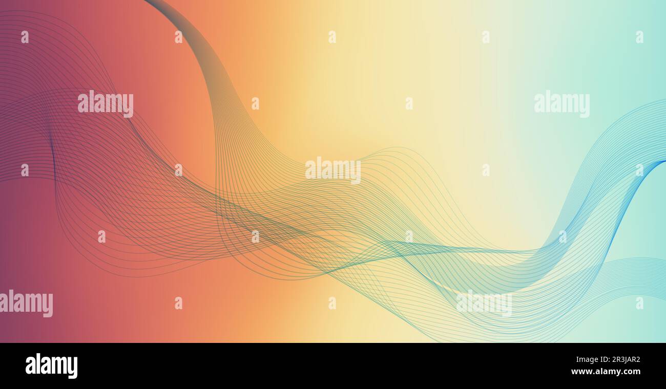 Panorama farbenfroher, abstrakter, eleganter Hintergrund mit Wellenlinien - Vektor Stockfoto