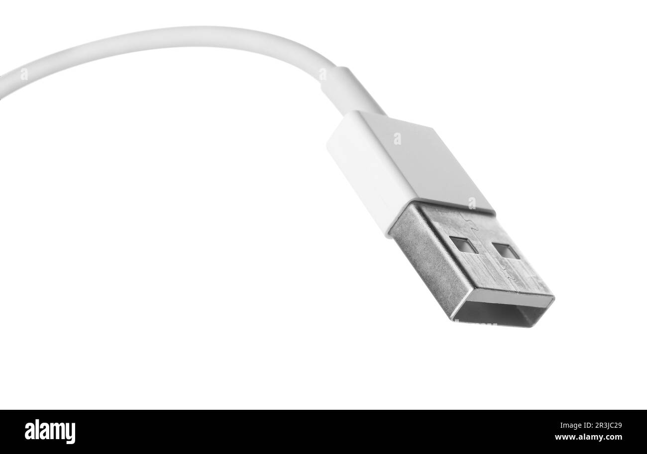 USB-Kabel isoliert auf weiß. Moderne Technologie Stockfoto