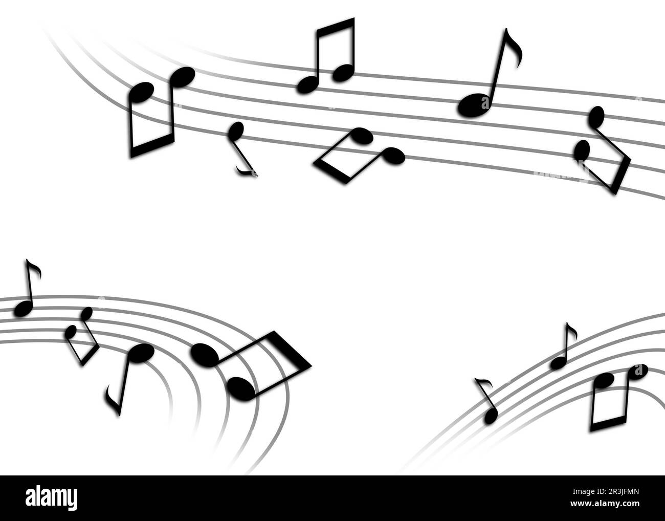 Mitarbeiter mit Musiknoten auf weißem Hintergrund Stockfoto