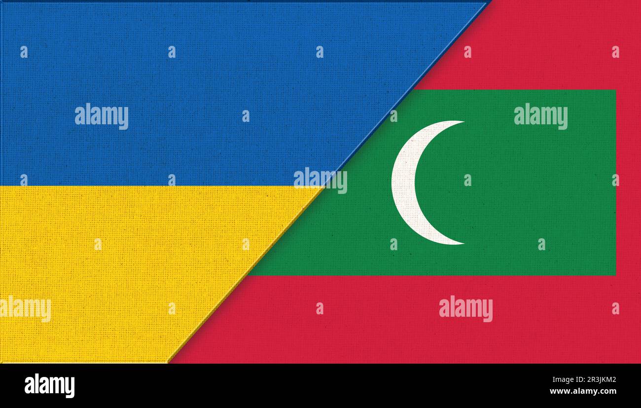 Ukrainische und maledivische Flagge - Abbildung 3D. Zwei Flaggen ...