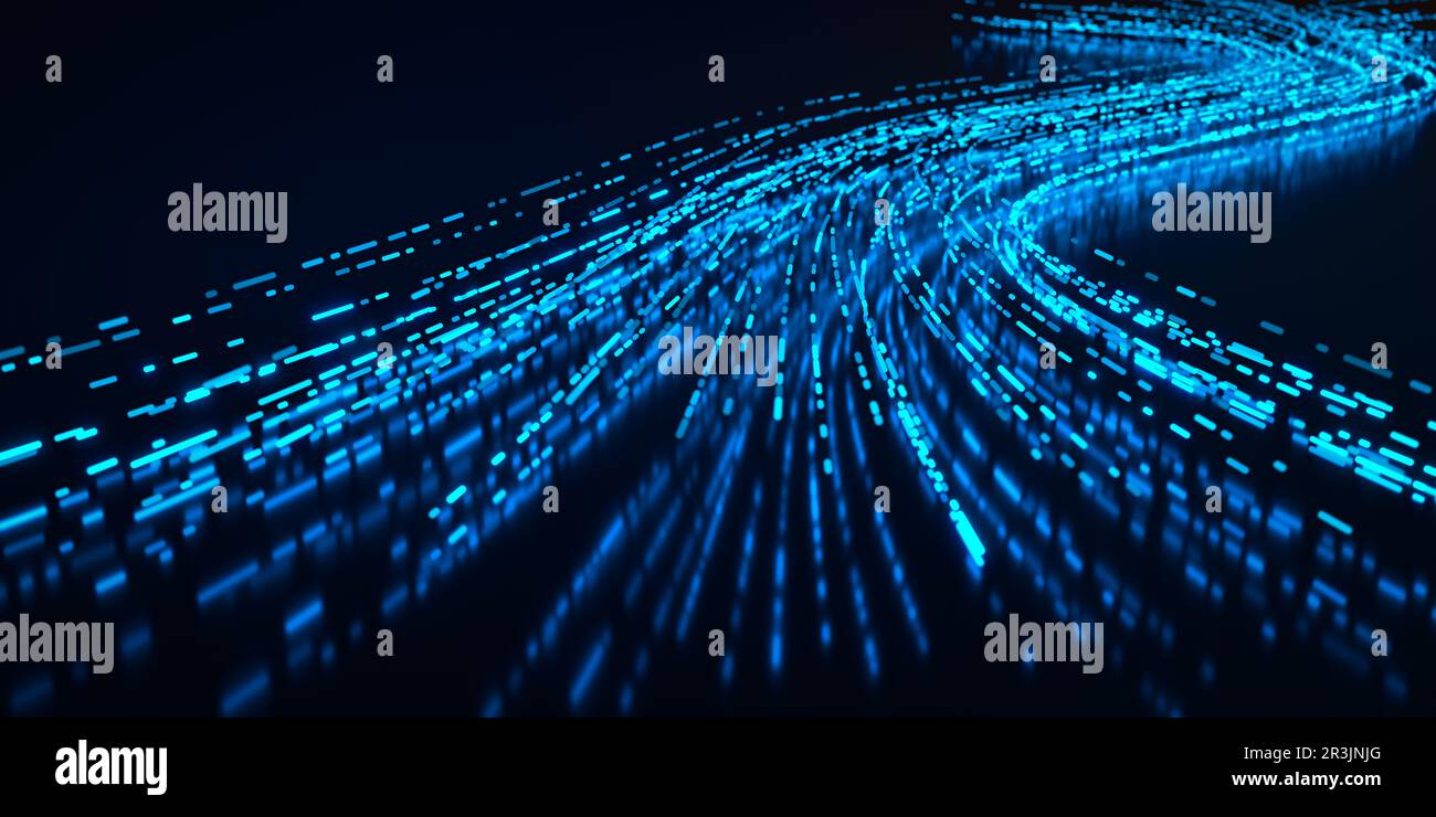 Big-Data-Analyse und Veranschaulichung der Technologie für Hochgeschwindigkeitskommunikation. Datenfluss, Datenstrom, digitale Informationstechnik und Internet CO Stockfoto