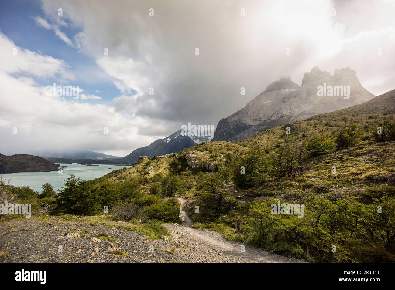 Trekking W, Parque Nacional Torres del Paine, Sistema Nacional de Áreas Protegidas Silvestres del Estado de Chile Patagonien, República de Chile, América del Sur. Stockfoto