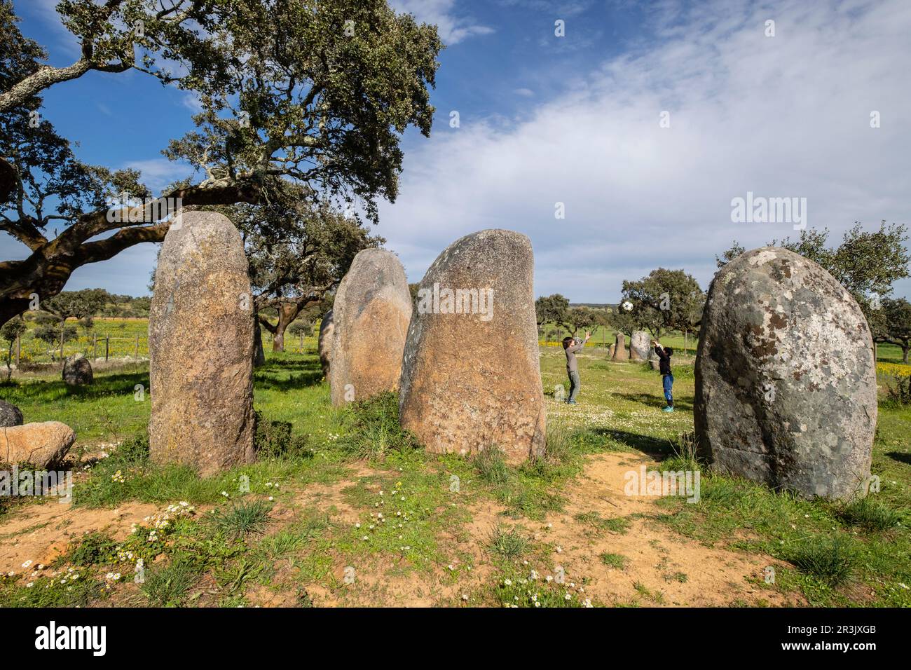 Cromlech Vale Maria do Meio, Nossa Senhora da Graça do Divor, Évora, Alentejo, Portugal. Stockfoto