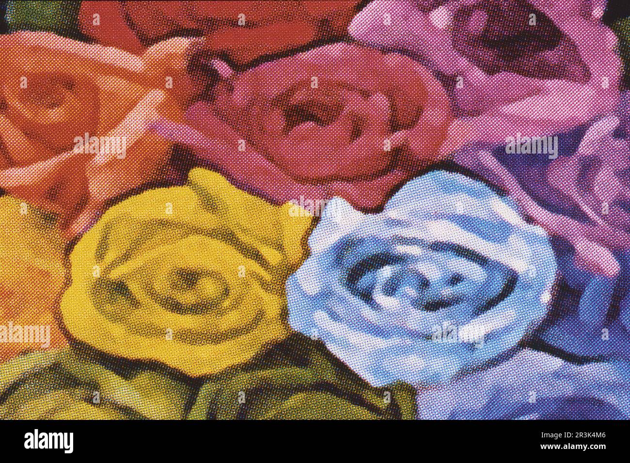 Vergrößerter Druck mit Blumenkomposition, um den typografischen Bildschirm sichtbar zu machen Stockfoto