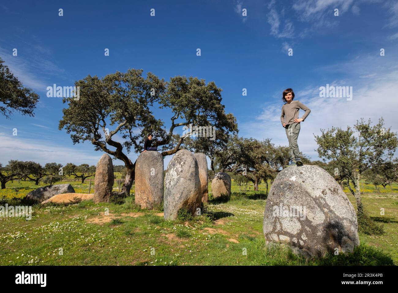 Cromlech Vale Maria do Meio, Nossa Senhora da Graça do Divor, Évora, Alentejo, Portugal. Stockfoto