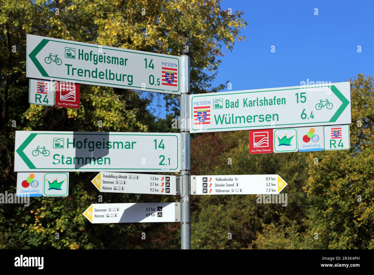 Fahrrad-Wegweiser am Deisen-Tunnel Stockfoto