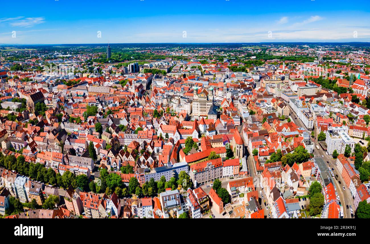 Augsburger Altstadt Luftpanorama. Augsburg ist eine Stadt in Schwaben, Bayern in Deutschland. Stockfoto