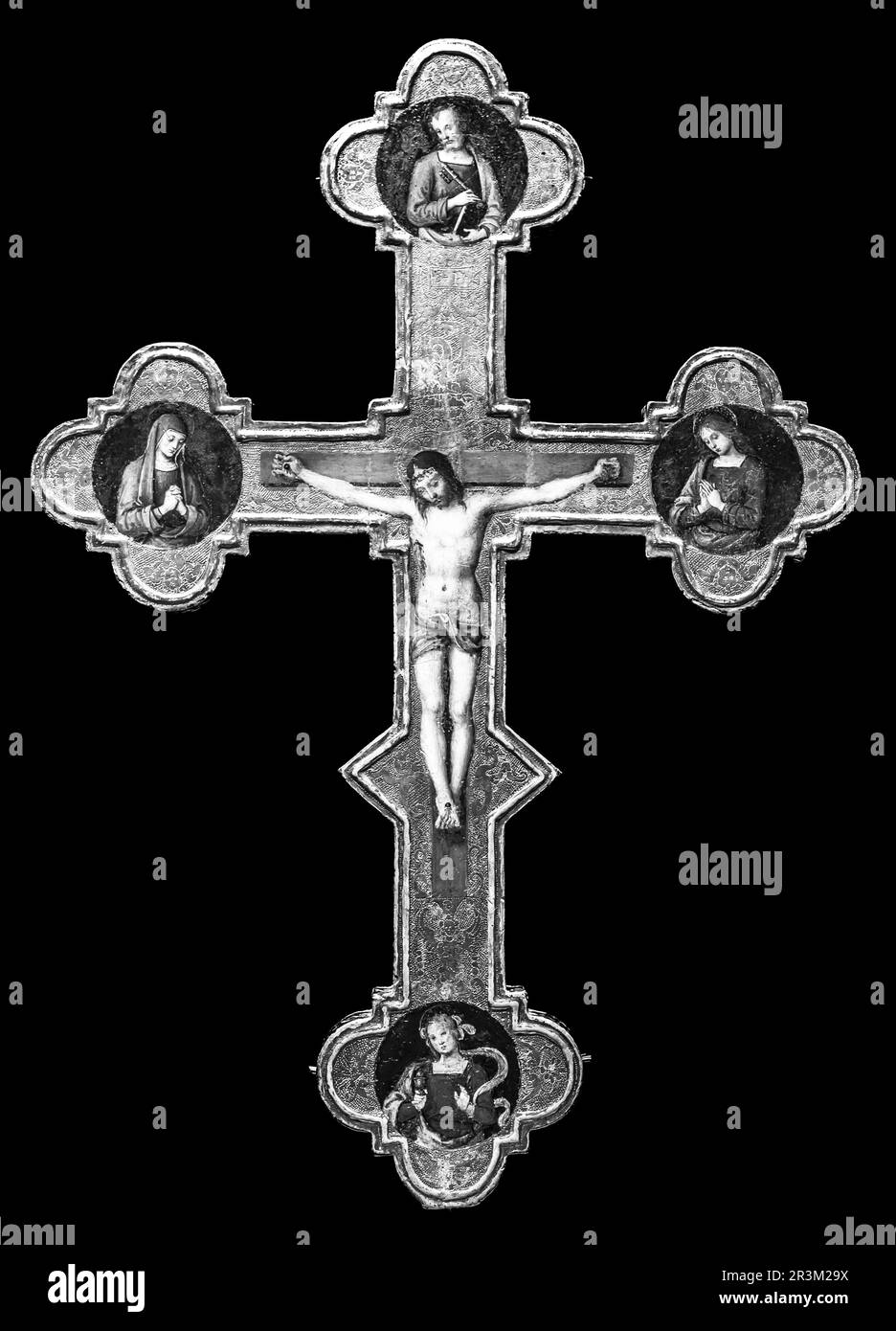 Antikes Kruzifix aus Gold - römisch-katholische Kirche, Jesus Christus. Stockfoto