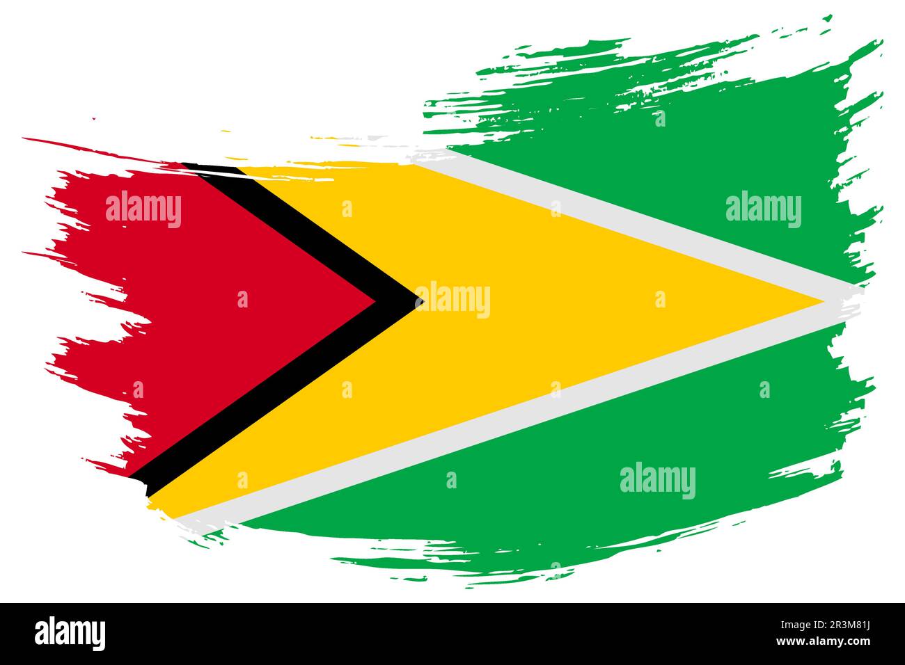 Guyana Pinselstrich Flaggen Vektorhintergrund. Handgezeichnetes, isoliertes, guyanesisches Banner im Grunge-Stil. Stock Vektor