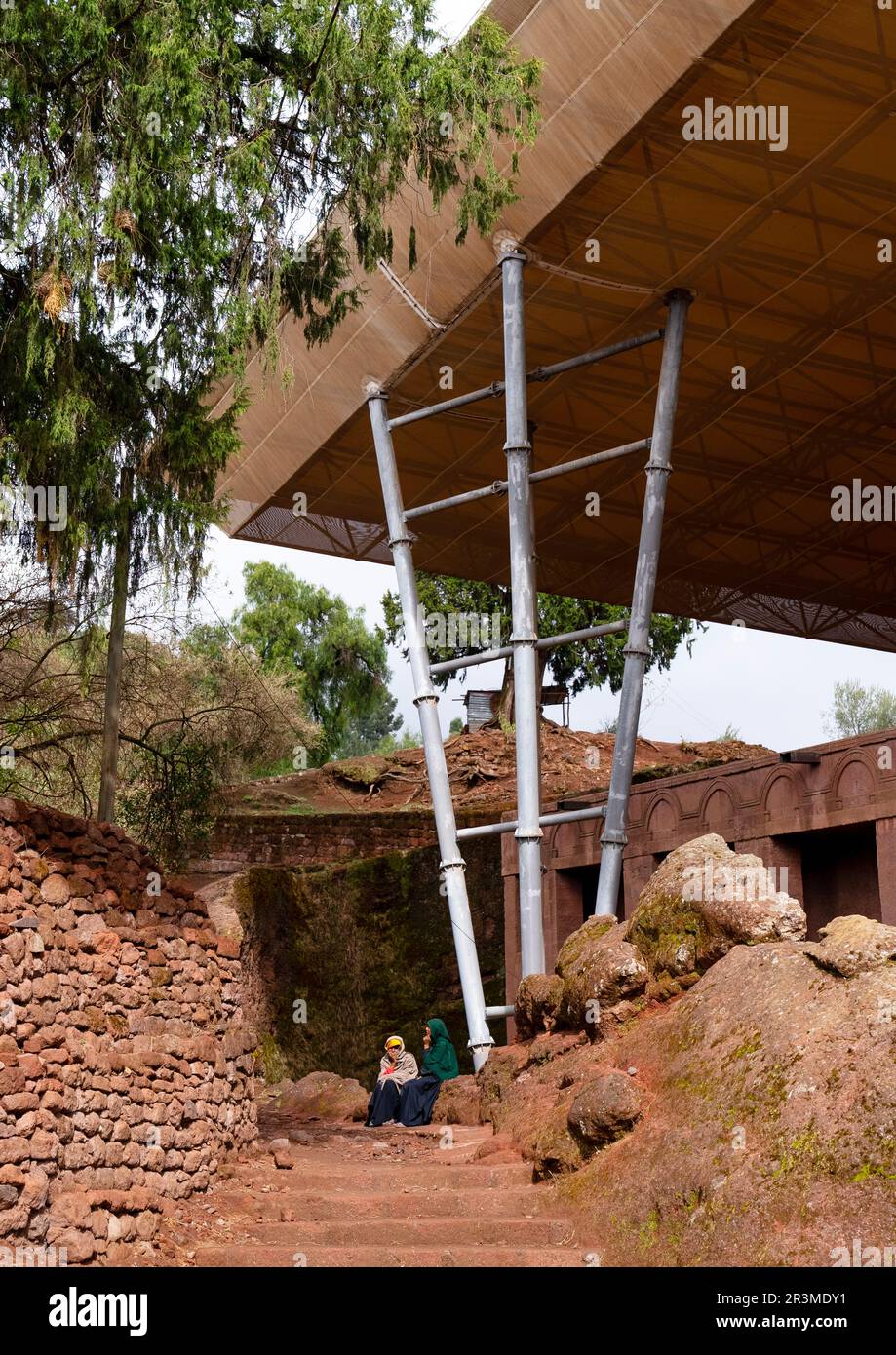 Biete Medhane Alem Haus des Erlösers der Welt, Felsenkirche, Amhara Region, Lalibela, Äthiopien Stockfoto