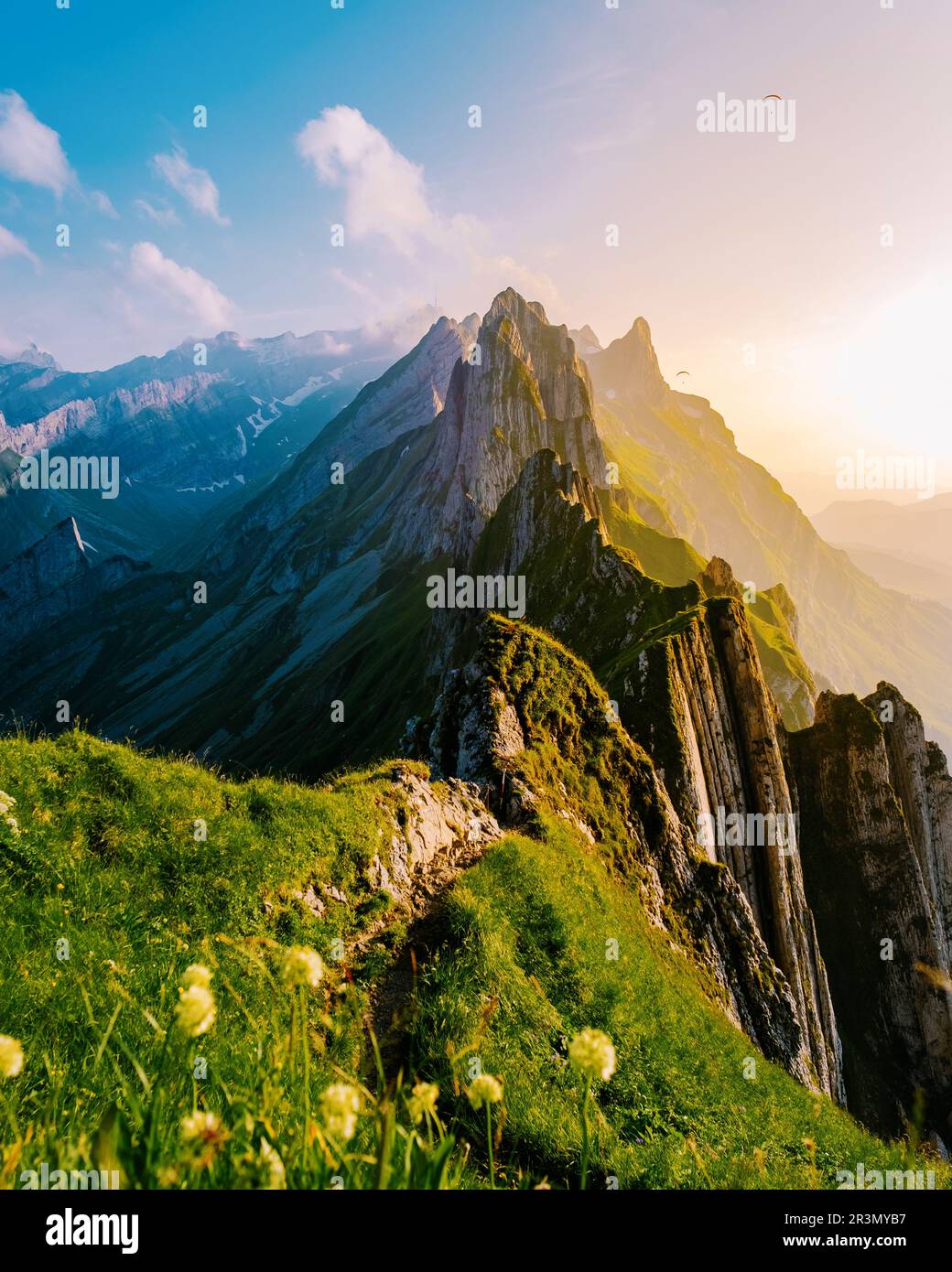 Schaeffler Altenalptuerme Gebirgskamm schweizer Alpstein, Appenzell Innerrhoden Schweiz Stockfoto