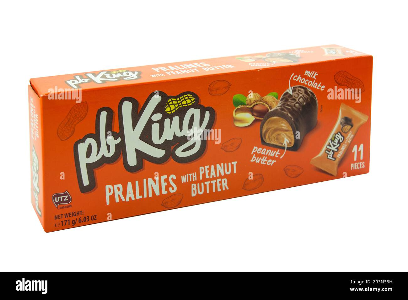 UTZ Cocoa 11 Riegel pbKing Pralinen mit Peanut Butter Nahaufnahme Stockfoto