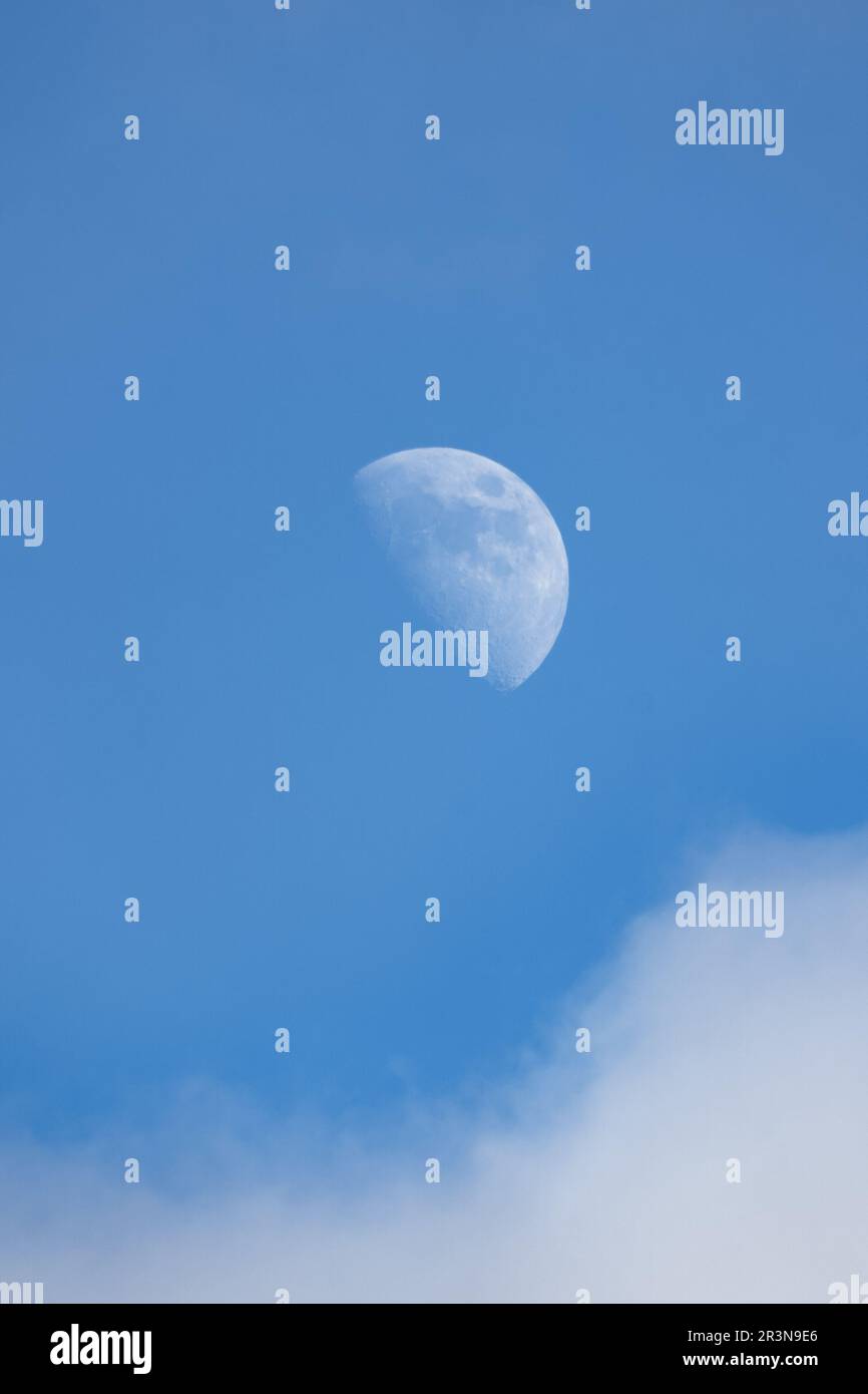 Mond an einem Tag über den Wolken Stockfoto