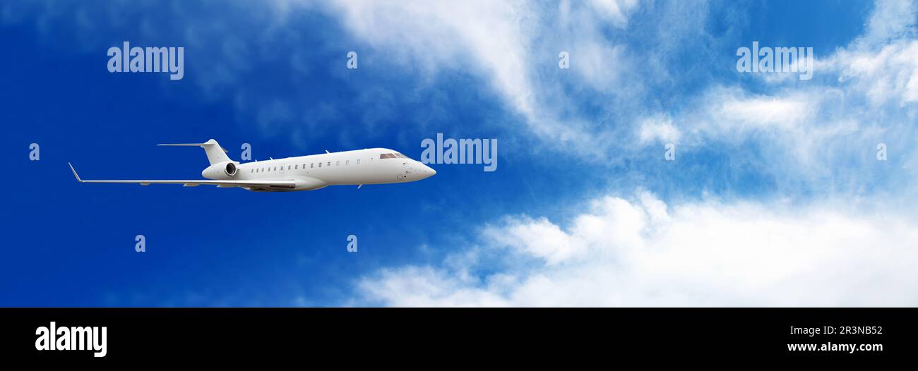 Panoramablick im Business Jet-Flugzeug Stockfoto