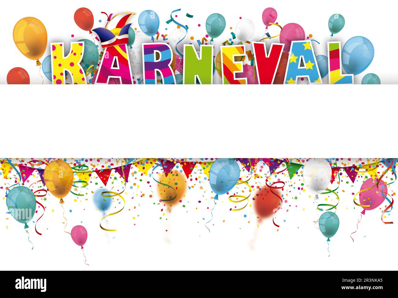 Karneval Confetti Ballons Bänder White Stripe Header Stockfoto
