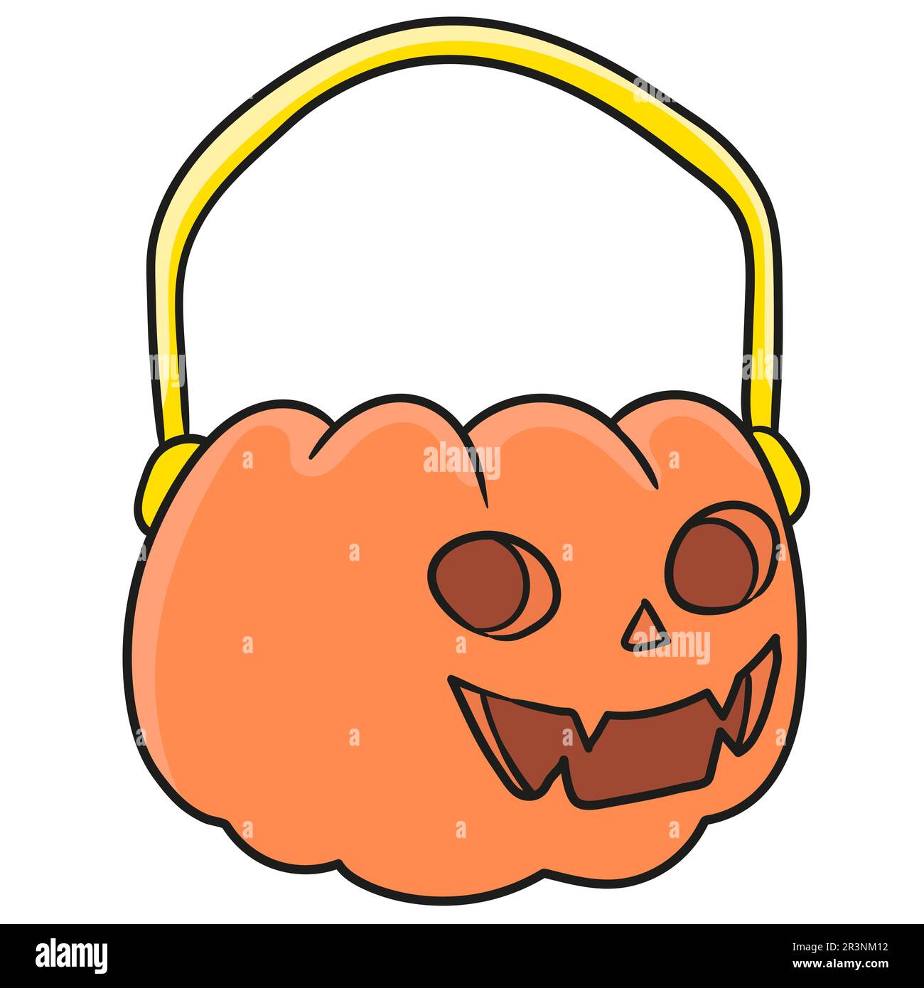 Halloween-Korb-geformter gruseliger Kürbis. Bild des doodle-Symbols Stockfoto