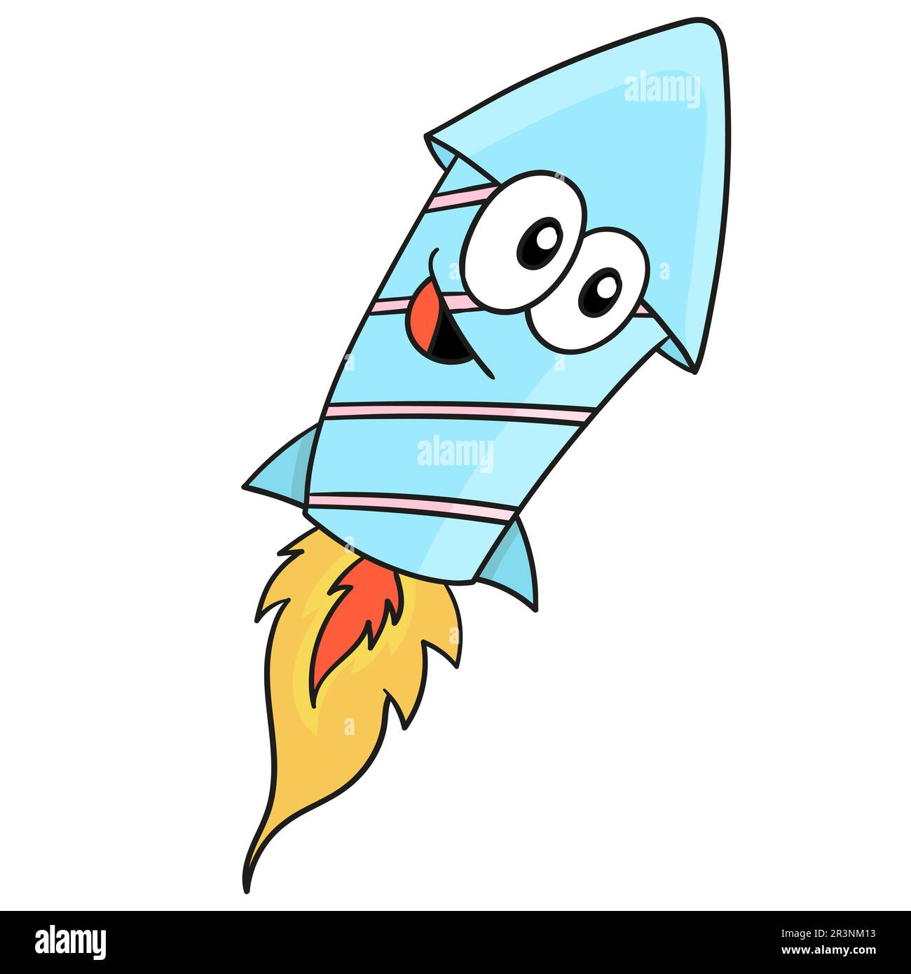 Rakete mit niedlichem Cartoon-Gesicht. Bild des doodle-Symbols Stockfoto