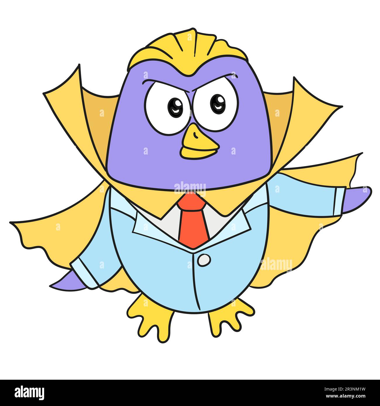 Süßer Pinguin in Vampirkostüm. Bild des doodle-Symbols Stockfoto