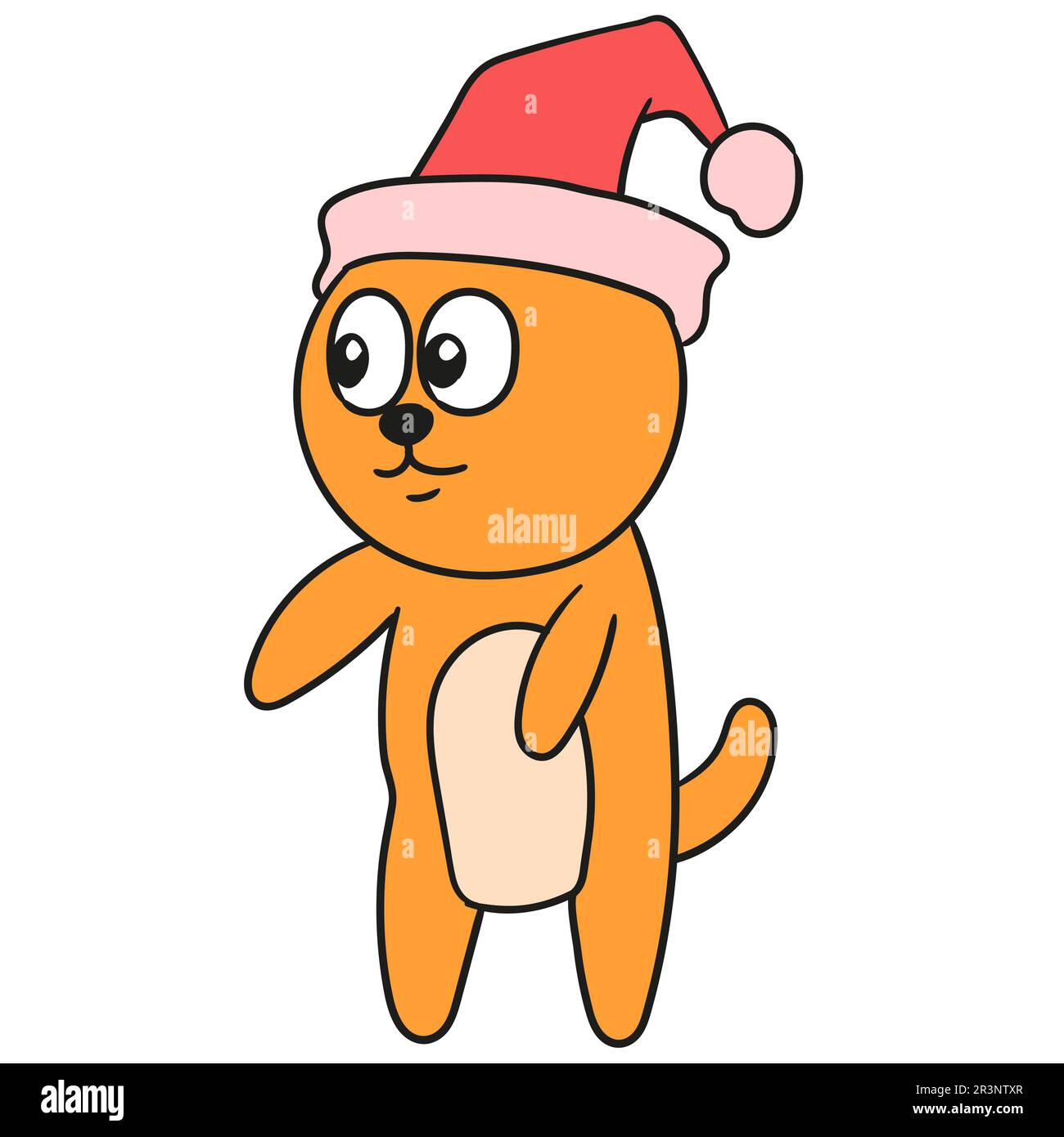 Eine niedliche Katze mit Weihnachtsmütze. Bild des doodle-Symbols Stockfoto