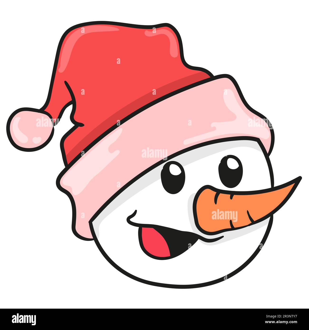 Süßer Schneemann-Emoticon-Kopf. Bild des doodle-Symbols Stockfoto