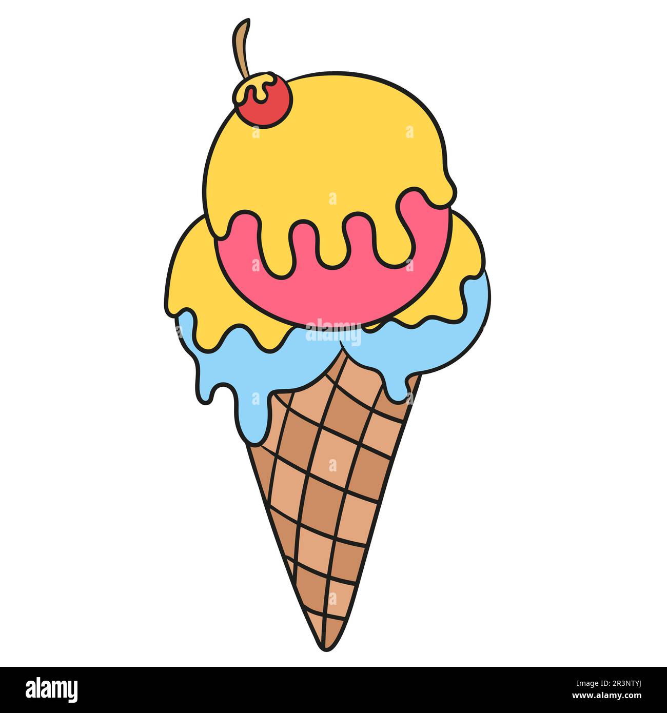 Süße und köstliche Eiscreme. Bild des doodle-Symbols Stockfoto