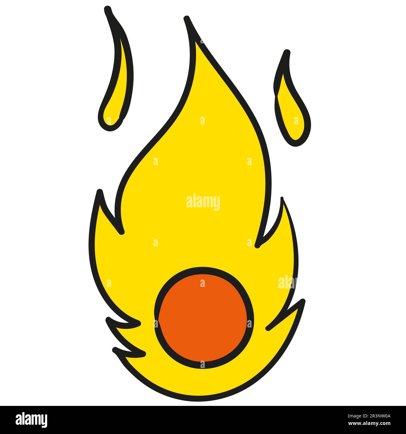 Fliegender Feuerball. Bild des doodle-Symbols Stockfoto