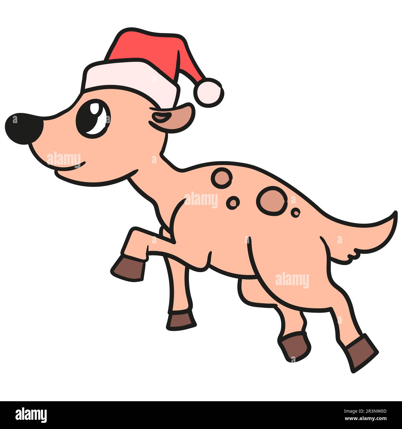 Fliegende Rentiere mit einem weihnachtsmütze. Bild des doodle-Symbols Stockfoto